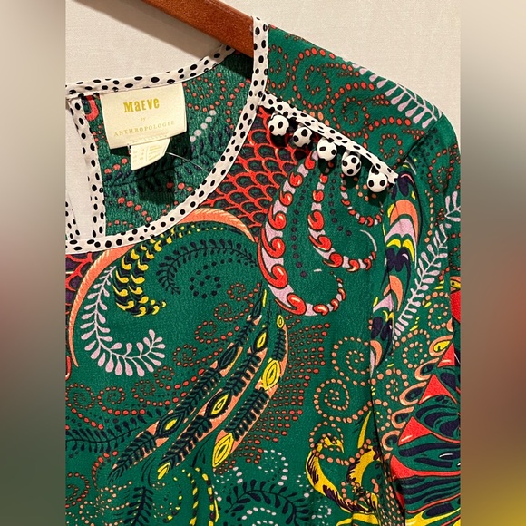 NWOT - Maeve Anthropology Janis Exotic Print Dress w.Waist string - Green - Sz 8 - Picture 6 of 16